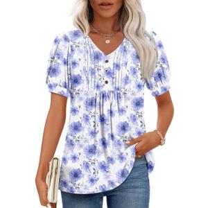 Findsweet Women's Summer Tunic Tops Casual Dressy Blouses Short Sleeve Shirts (White, L)