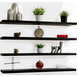 YYWUOJJ Wood Floating Shelves for Wall Decor, Rustic Wall Shelves for Bedroom Bathroom Kitchen Living Room, Set of 4 Black 48 Inch