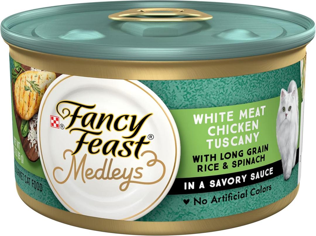 Purina Fancy Feast Wet Cat Food, Medleys White Meat Chicken Tuscany With Long Grain Rice & Greens - (Pack of 24) 3 oz. Cans BB JAN 2028