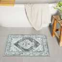 Uphome Gray Bathroom Rugs Oriental Boho Bath Mat Ultra Soft Non-Slip Small Toilet Rug Machine Washable Farmhouse Distressed Bath Rugs for Bathroom Toilet Sink Bathtub, 18x26 inch (Grey)