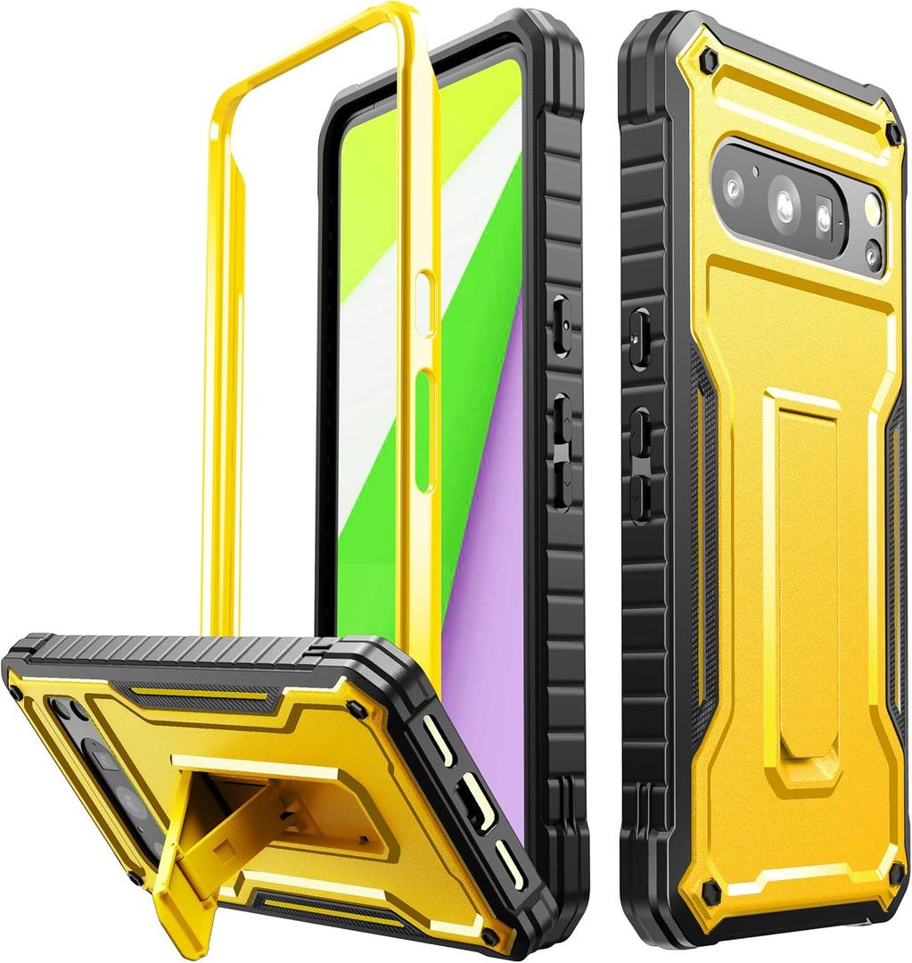 FITO for Google Pixel 8 Pro Case, Dual Layer Shockproof Heavy Duty Phone Case Built-in Kickstand for Google Pixel 8 Pro Phone (Yellow)