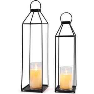 Outdoor Lantern Decorative 21.5" 18.3" Candle Lantern Set of 2 Porch Lantern Decorative Front Porch Lantern Tall Floor Lanterns Decor Indoor Battery Powered Candle Lantern Decor for Indoor Outdoor