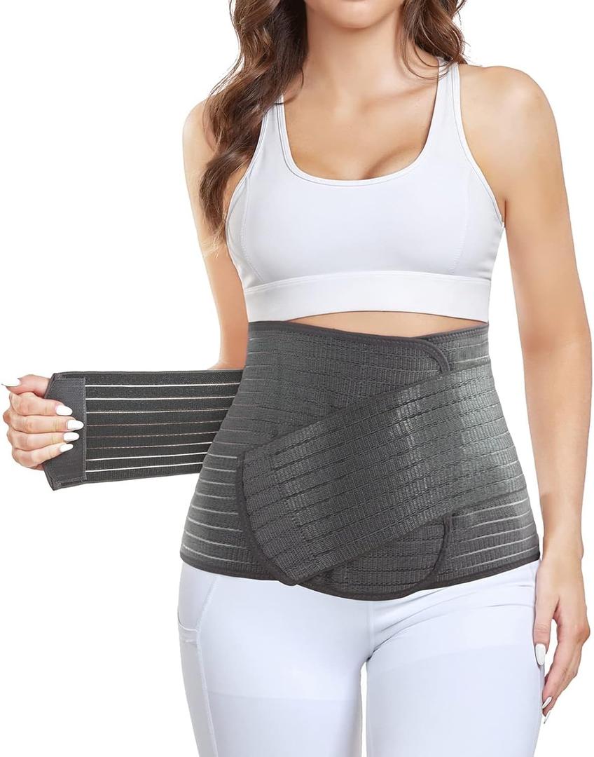 Postpartum Belly Band, Abdominal Binder Post Surgery Belly Wrap, C-section Recovery Belt, Waist/Pelvis Support Belt for Stomach Recovery & Back Pain Relief (Polyester derived from Bamboo Charcoal Fiber (Grey, Large/X-Large)