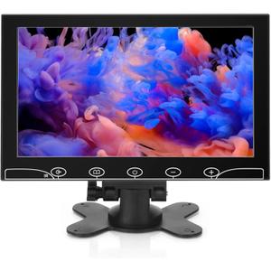 10.1 Inch Small Monitor, Raspberry Pi Screen Built-in Speakers, Mini Display 1024 x 600, 60 Hz, 5ms, IPS Screen Display w/Remote Control, HDMI VGA AV BNC Input, Computer Monitor