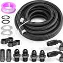 GASHER 15FT 6AN Automatic Transmission Cooler Lines Kit For 4L60E 4L65E, Black Nylon Braided Fuel Hose Kit for Oil, Gas, and Fuel
