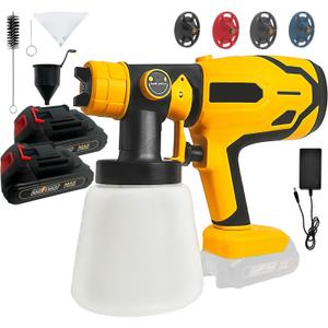 Cordless Paint Sprayer with 2 Battery,Paint Sprayer Gun with 2 x 2.0Ah Battery & 1000ml High Capacity 4 Nozzles, HVLP High Pressure Paint Gun,600W High Power Paint Sprayer for Home DIY (Yellow)