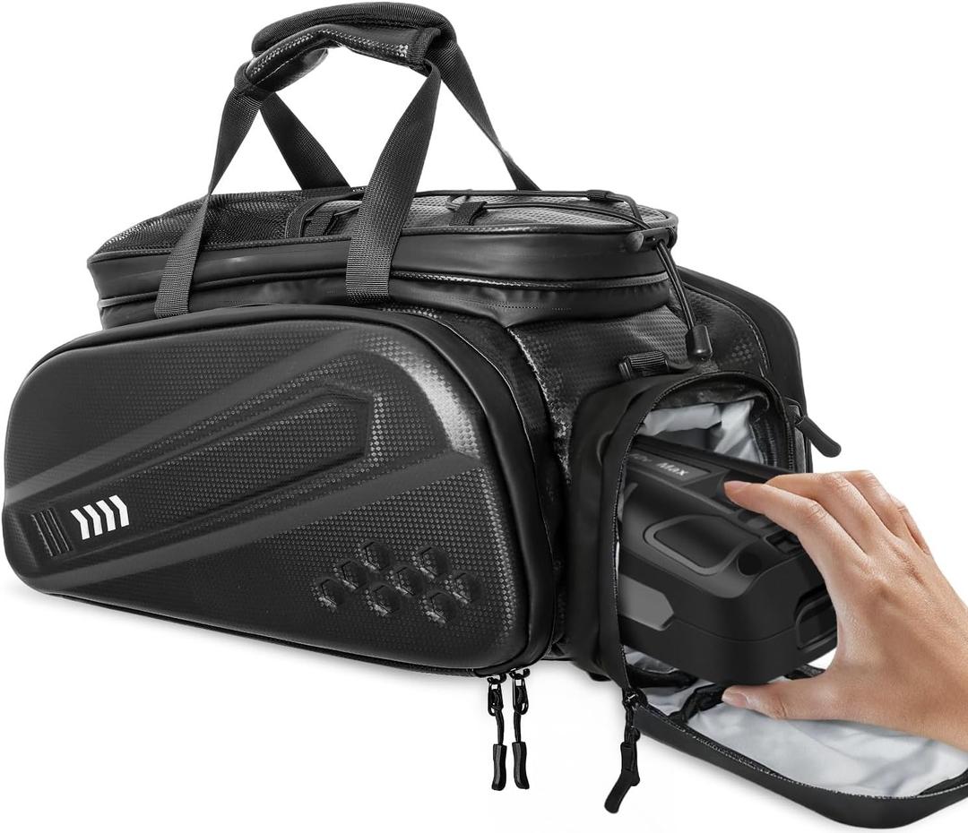 Axiniu 40L Capacity Rear Bike Rack Bag, Hard Shell Bike Rack Bag, Bikes Trunk Bags, Ebike Battery Bags, Multifunction Large Pannier for Bicycle, Bicycle Backpack for Ebike, Travel, Commuting, Black