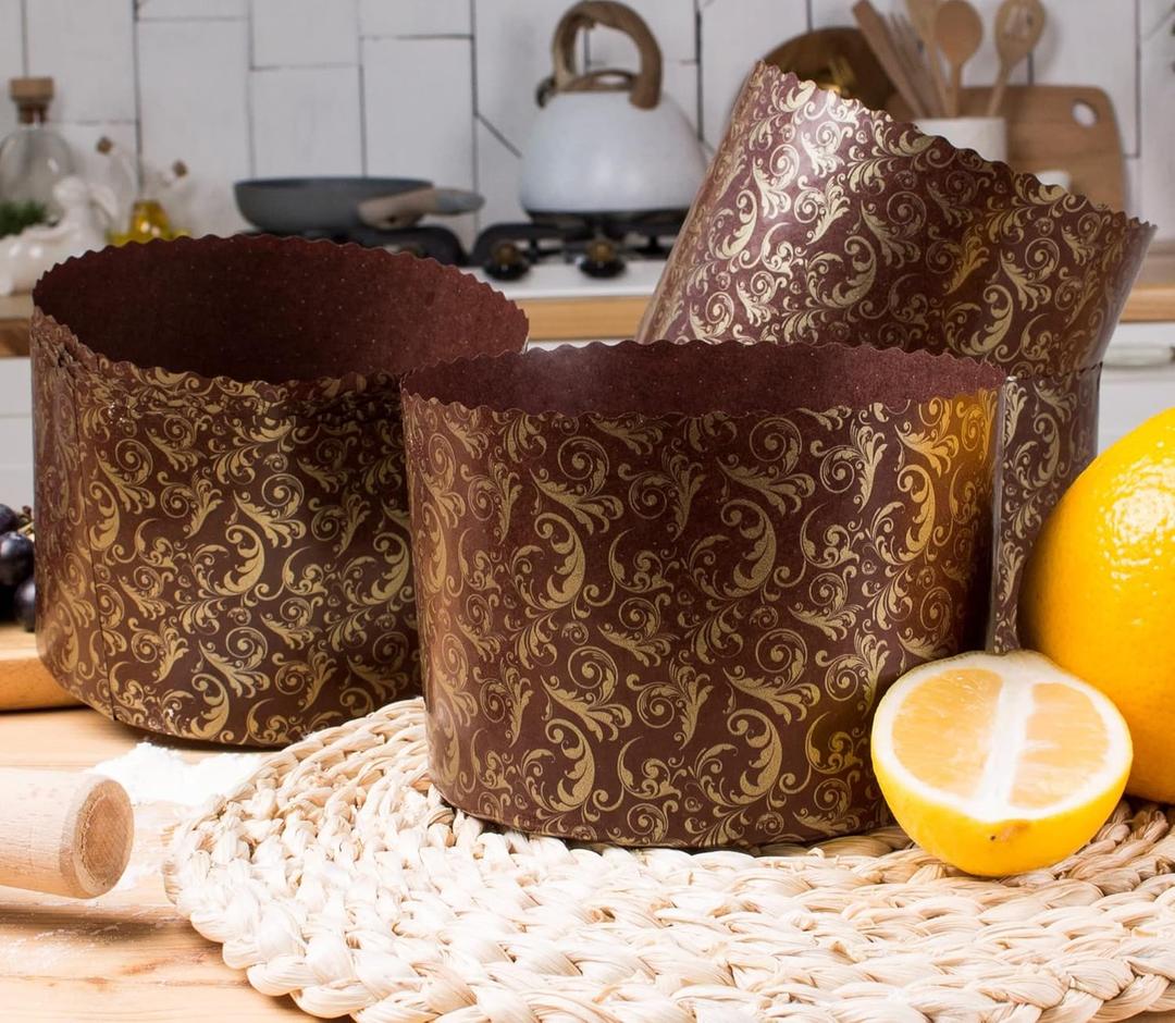 Brown Non Stick Panettone Paper Baking Molds - 12oz Panettone Kulich Paska Easter Bread Forms - 12 Pack (Medium)