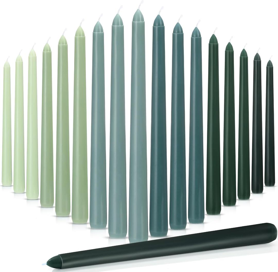 Nuanchu Taper Candles 10 Inch (H) Dripless Tapered Smokeless Long Tall Unscented Dinner Candle for Valentines Party Wedding Home Decor Candlesticks, Long Burning (Gradient Green)