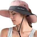 ZOORON Women's Ponytail Safari Sun Hat,Wide Brim UV Protection Outdoor Bucket Hat,Foldable Beach Summer Fishing Hat (6 3/4-6 7/8, 1-pink)