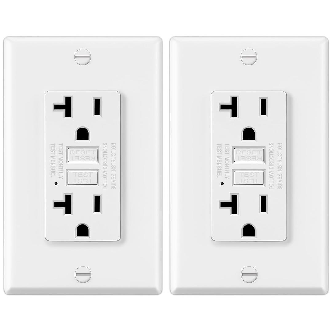 2 Pack GFCI Outlets 20 Amp, Non-Tamper Resistant, Decor GFI Receptacles with LED Indicator, Ground Fault Circuit Interrupter, Wallplate Included, ETL Listed, White