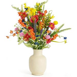 TEMPUS 4Pcs Fake Wildflowers Colorful Artificial Daisy Forsythia Lavender Summer Flower stem Faux Floral Arrangements Picks Silk Bouquet for Home Farmhouse Table Decor Indoor Oudoor
