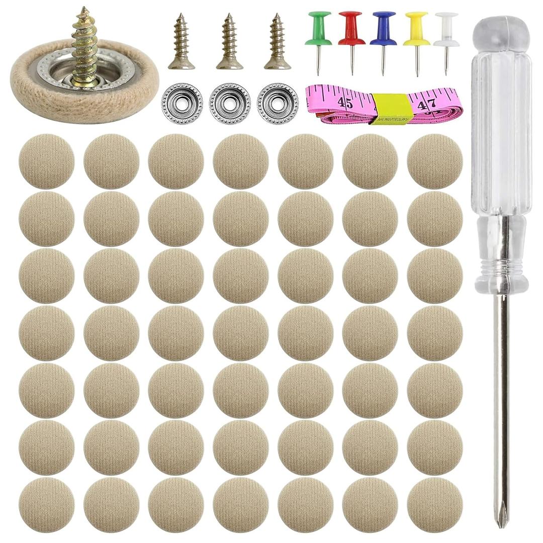 50 Kits Car Roof Headliner Repair Kit, 50pcs Rivets Repair Button202Pcs Auto Roof Snap Rivets Retainer for Interior Ceiling Cloth Fixing Repair Buckle with Installation Tool (Beige Flannelette)