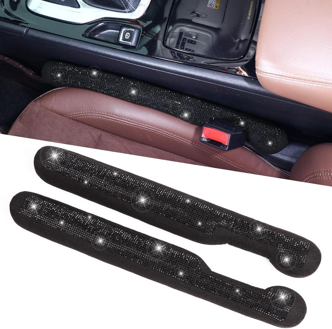 Car Seat Gap Filler Black, Bling Car Accessories for Women Universal Fit for Car Truck SUV, 2 Pack Handmade Crystal Rhinestone Diamond Seat Gap Blocker Stop Things from Dropping(Black)