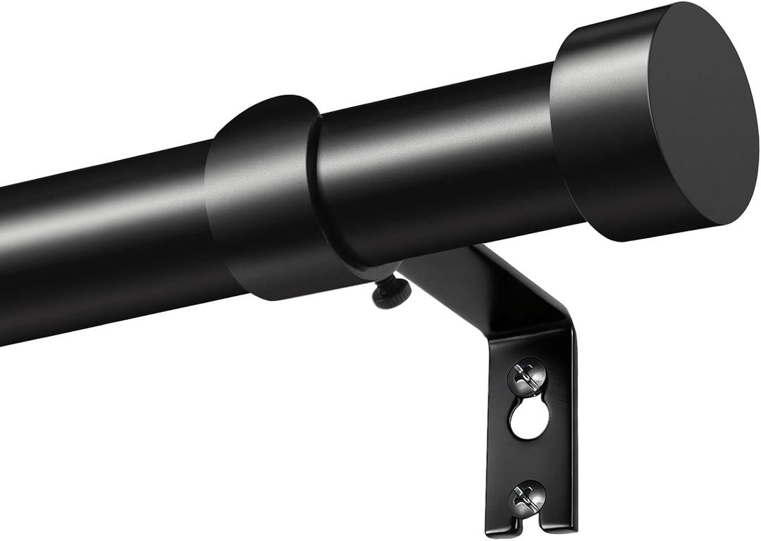 KAMANINA Black Curtain Rod 32 to 144 Inch (2.6-12 Feet), 1 Inch Heavy Duty Curtain Rods for Windows, Modern Adjustable Drapery Rods with End Cap (32"-144")