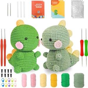 OFUSUY Crochet Kit for Beginners, Dinosaur Art Craft Kit, DIY Craft Hobby Kit with Video Tutorial, Green, Unisex Christmas Gift