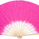 PATIKIL Belly Right Hand Silk Fan Veil 12inch, 1 Pack Short Folding Belly Dance for Women Dance Performance Sport, Rose
