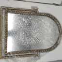 Vintage Desk Makeup Mirror, 11.8" L x 7.9" W Antique Gold Vanity Table Mirror, Metal Framed Arched Small Standing Mirrors with Beaded, 360 Adjustable Rotation for Tabletop, Bedroom