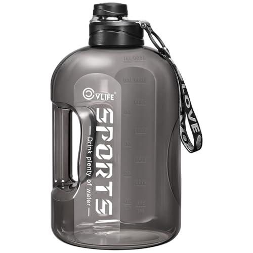 CVLIFE 1 Gallon Water Bottle with Handle, Large Gallon Water Jug with Strap, Big Sports Bottle for Gym, Reusable Black Water Container, 128 oz, Leak Proof, BPA Free
