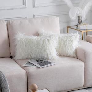 Home Brilliant 12x20 Pillow Cover White Lumbar Pillow Faux FurThrow Pillow Covers Decorative Super Soft Plush Mongolian Cushion Case for Bed, Set of 2, 12x20 inch, White