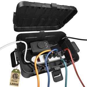 Flemoon Large Outdoor Electrical Box (12.5 x 8.5 x 5 inch), IP54 Waterproof Extension Cord Cover Weatherproof, Protect Outlet, Plug, Socket, Timer, Power Strip, Holiday Light Decoration, Black