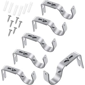 6 Pieces Curtain Rod Brackets General Adjustable Curtain Rod Holder Wall Bracket Hooks Outside Mounted Blinds Curtain Rod Bracket with Screws for 1 Inch Diameter Curtain Rod (Matt Silver)