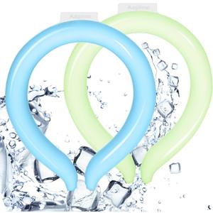 Neck Cooler, Wearable Cooling Tube Cool Neck Wraps for Extremely Hot Weather & Summer Heat, Hands Free Cold Ice Pack Gel for Outdoor Workers, Sports, Relief for Hot Flashes or Fever (2 Pack-bluegreen)