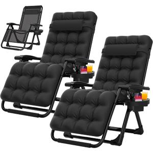 Suteck Zero Gravity Chair Set of 2, Reclining Camping Lounge Chair w/Removable Cushion, Upgraded Lock and Cup Holder, Reclining Patio Chairs Folding Recliner for Indoor and Outdoor, 26in x 30in x 45in