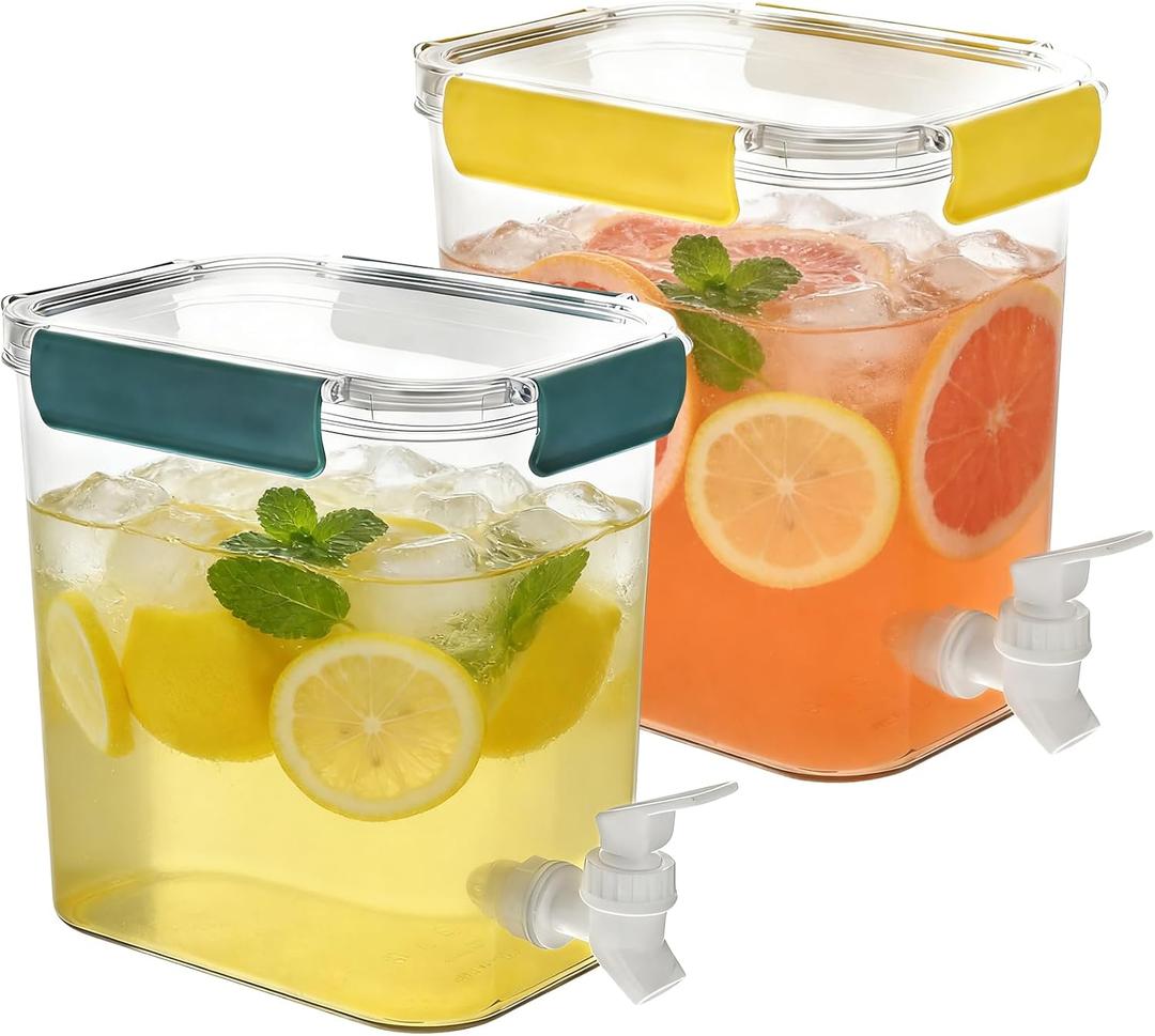 2 Pack Plastic Beverage Dispenser with Spigot Clear Kitchen Fridge Drink Dispenser for Summer Iced Tea Parties Lemonade Juice Tea Beer Cold Water Lemonade Party Supplies