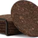 Thirstystone Set of 6 Thick Dark Cork Coasters in Attractive Black Coaster Holder 4.7" Round Durable Absorbent Easily Wipes Clean