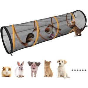 Cat Play Tunnel for Indoor and Outdoor, Kitty Play House, Cat Enclosures Easy to Connect with Cat Tent with Two Zipper Doors Outside Pet Enclosure (Fun Run Cat Tunnel),Orange 1 Pack