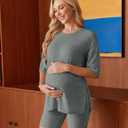 Ekouaer Women Maternity Sets 2 Piece Outfits Short Sleeve Shirts and Biker Shorts Pregnancy Loungewear Mama Clothes (Green, XL)