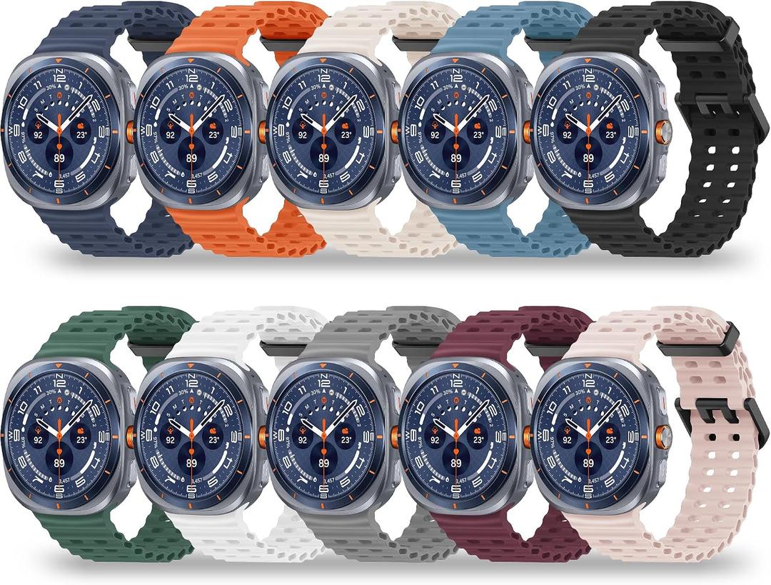 10 Pack Band Compatible with Samsung Galaxy Watch 8 44mm 40mm/Galaxy Watch 8 Classic 46mm/Galaxy Watch Ultra 47mm Band for Men Women, No Gap Soft Silicone Sport Ocean Replacement Strap