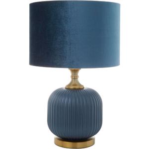 Deco 79 Fabric Room Table Lamp Ribbed Accent Lamp with Velvet Shade and Gold Accents, Lamp 13" x 13" x 20", Blue