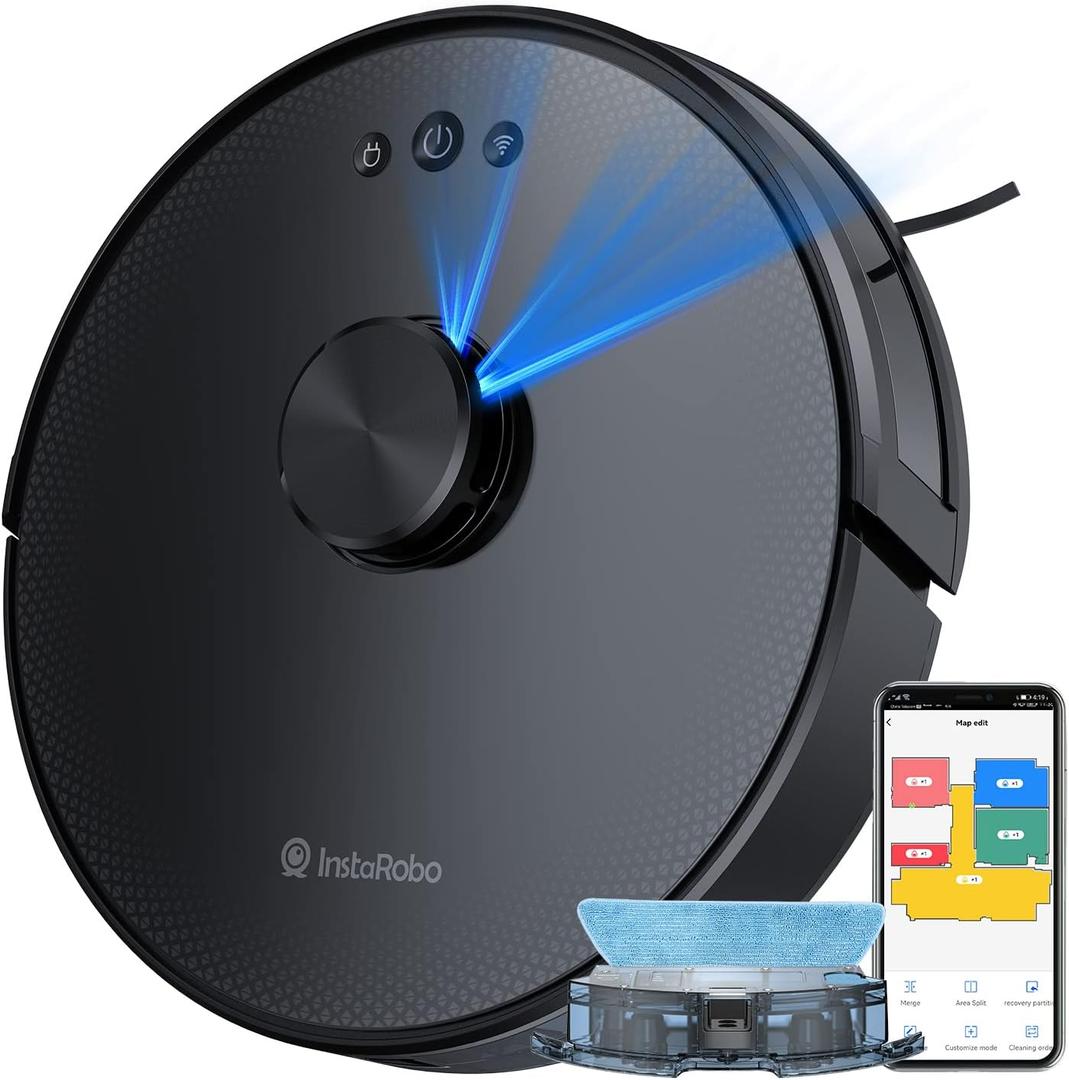 R1 Robot Vacuum Cleaner, 3000 Pa Robot Vacuum Cleaner Pet Hair Laser Navigation, Vacuum Cleaner Robot WLAN with Room Map, 150 Minutes Runtime Robot Vacuum Cleaner with Wiping Function