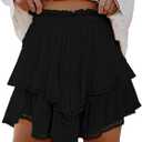 Lepunuo Boho Shorts for Women High Waisted Ruffle Tiered Flowy Skirts with Shorts Underneath Western Skorts (Black, L)