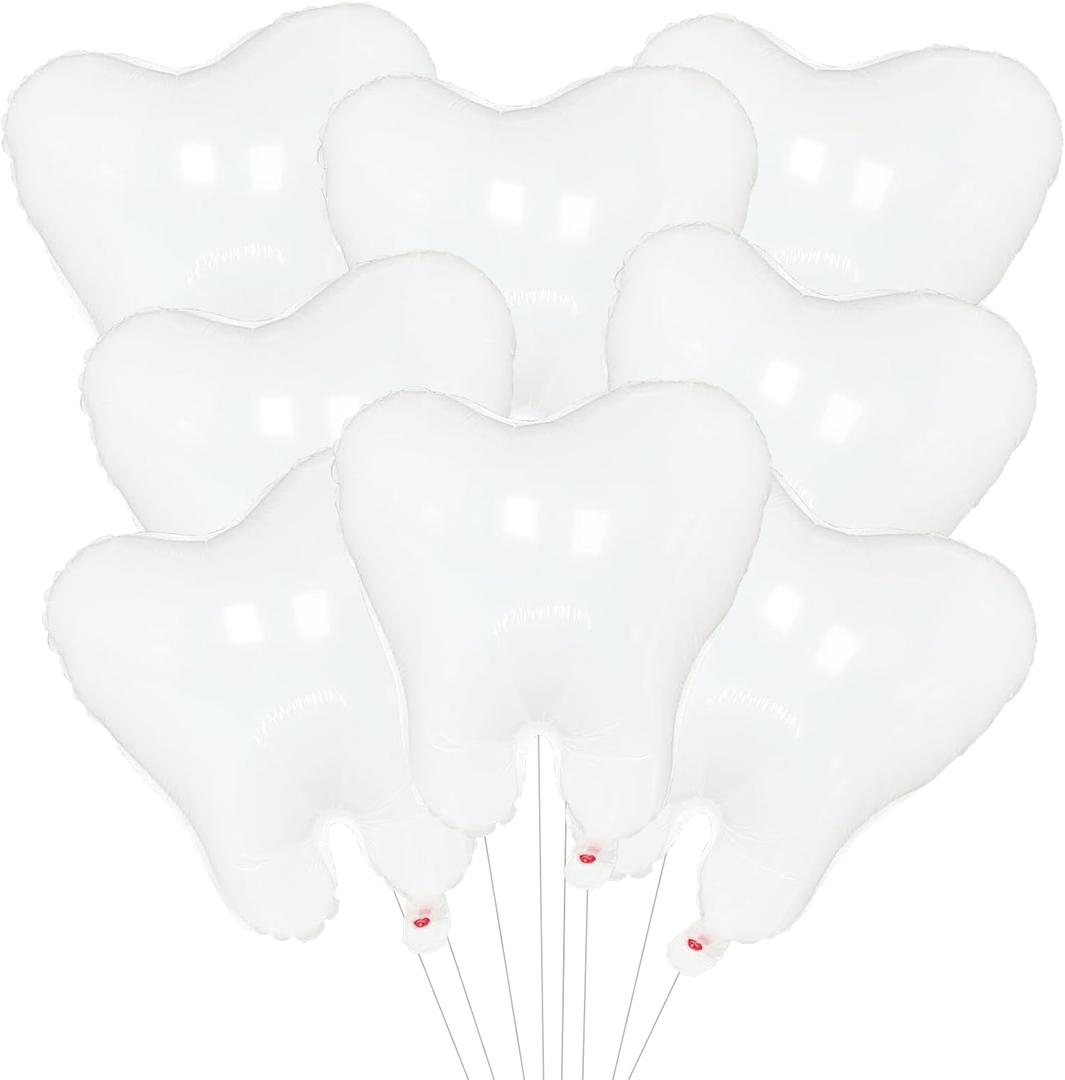 8 Pieces White Tooth Foil Balloons Decorations, 22 Inches Mylar Dental Balloons for Graduation, Tooth Fairy Parties, Dentist Office Decor, Kids First Tooth Celebrations, and Birthday Party Supplies