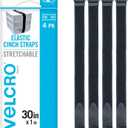 VELCRO Brand 30 Inch Elastic Straps 4 Pack | Stretchable and Adjustable For Snug Fit | Fasten Outdoor Umbrellas, Wood, Tarps, Blankets, Poles, More | Cinch with Buckle, Black 30x1"