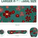 Large Mouse Pad with Wrist Support 4 in1 Set, XXL Big Game Mousepad + Keyboard Wrist Rest+Mouse Wrist Rest+Coaster Ergonomic Design Gaming Mat for Home Office Table Computer I Green Flowers