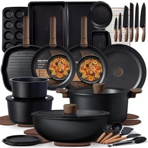 CAROTE 47pcs Pots and Pans Set Non Stick, Detachable Handle Cookware Set, 47 Piece