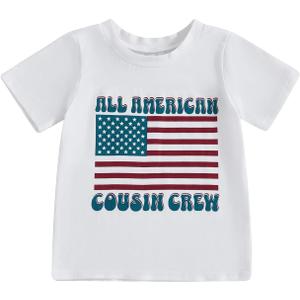 4th of July USA Shirts Baby Boy Girl Merica Shirt Little Kids Fourth of July Outfit Summer T-Shirt Top (Cousin Crew), Size: 3T