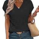 LOMON V Neck Sweaters for Women Trendy Cap Sleeve Tank Tops Dressy Casual Short Sleeve Blouses Loose Pullover Sweaters Summer 2025 Work Tops Black S