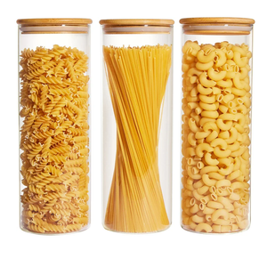 Vopmart 70oz Glass Food Storage Jars, 3 Pack Large Kitchen Containers with Airtight Bamboo Lids for Pasta, Nuts, Flour, Canisters Set for Cereal, Pantry Organization, BPA Free
