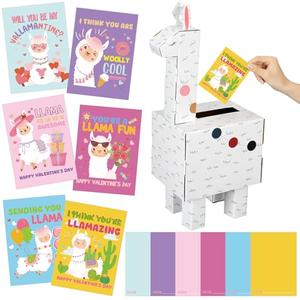 Eaasty Cute Llama Valentine Boxes for Kids DIY Valentines Day Mailbox Kits with 32 Alpaca Valentine Cards for Boys Girls Toddlers School Class Classroom Gifts Exchange & Greeting Craft Party Favor