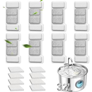 Cat Water Fountain Filter Replacement 16 Packs for UPAWPIA 3.2L Pet Water Foutain 8 Filters & 8 Sponges Water Filter for Cat Fountain