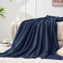 BEDELITE Fleece Throw Blanket for Couch 3D Ribbed Jacquard Soft and Warm Decorative Fuzzy Blanket Cozy, Fluffy, Plush Lightweight Navy Blue Throw Blankets for Bed, Sofa, 50x60 inches