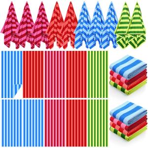EBOOT 10 Pack Oversized Beach Towel Set Extra Large Pool Towels Microfiber Quick Dry Swim Blanket for Adult Women Men Face Hand Body Bath Travel Pool(Mixed Color,36 x 72 Inch,Fresh Stripe)