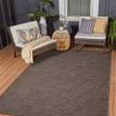 Darla Textured Foldable Indoor Outdoor Rug, 8x10, Weather Resistant, Easy Clean, UV Resistant, Lightweight Contemporary Geometric Patio Carpet for Porch, Deck, Living Room (8'x10', Brown)