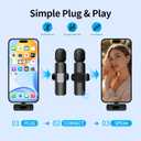 Wireless Microphone for iPhone iPad and Android Phone, 2 Pack Wireless Lavalier Lapel Mic with Noise Reduction, Plug and Play Mini Microphone for Video Recording Interview Podcast YouTube TikTok Vlog