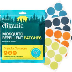 Cliganic Mosquito Repellent Stickers (180 Pack) - Patches for Kids & Adults, Natural DEET-Free, Citronella Essential Oil Infused